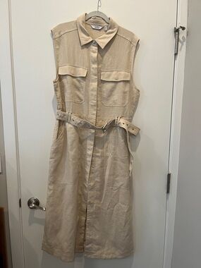 & Other Stories Sleeveless Shirt Midi Dress in Beige